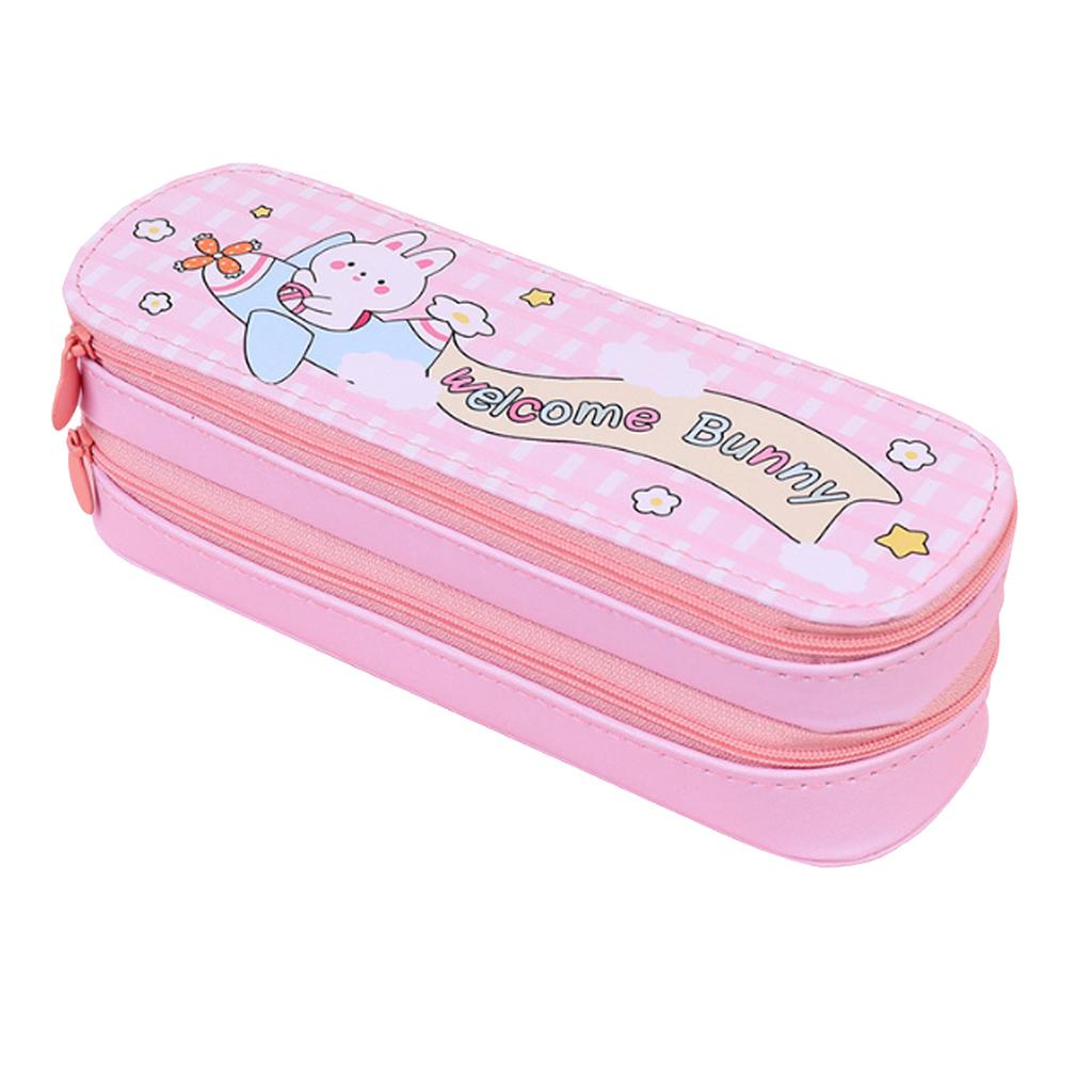 Double Layer Pencil Pouch Large Capacity Simple Style Waterproof Dustproof Canvas Pen Holder Bag for Girl Students