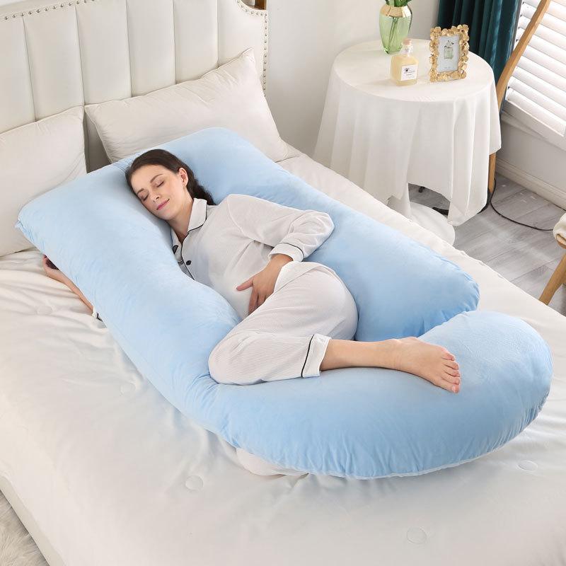 Crystal Velvet J-shaped Pregnancy Pillow Nursing Pillow Pregnant Woman Belly Support Pillow Side Sleeping Pillow Waist Pillow