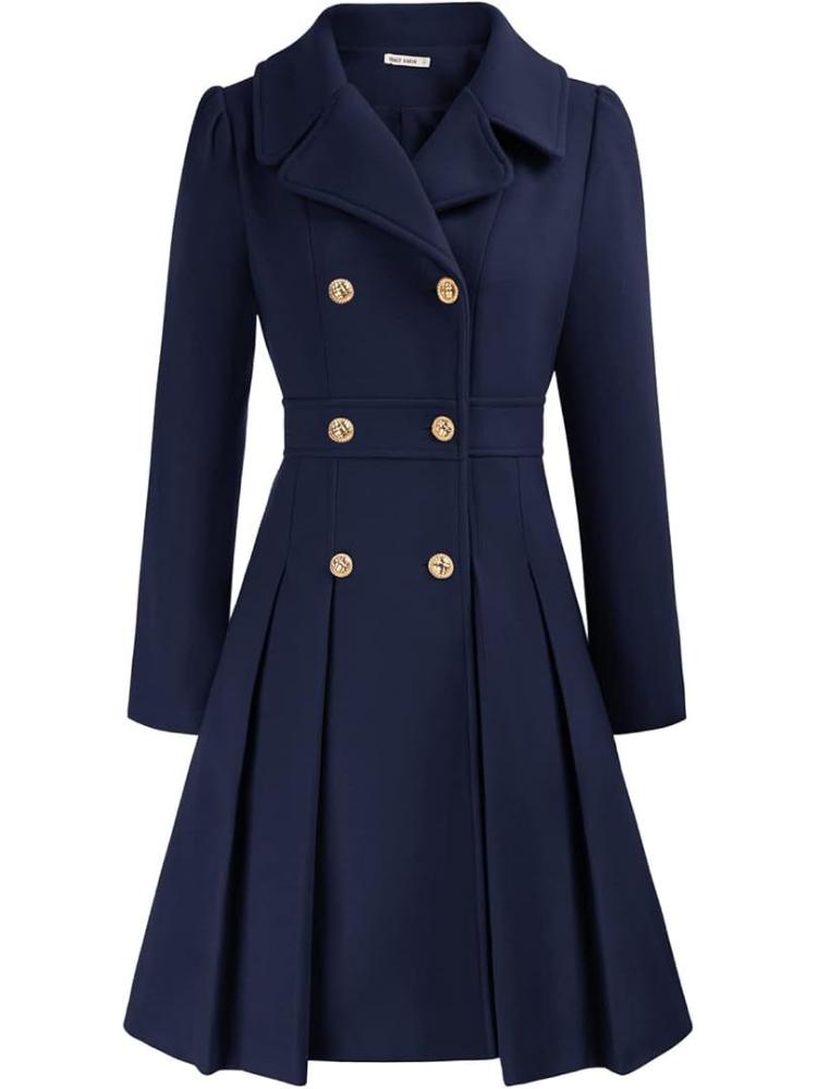 Pink Double Breasted Belted Trench Coat with Notch Lapel and Gold Buttons