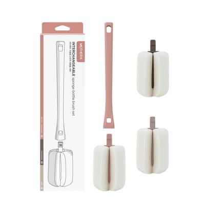 Escova de Limpeza de Esponja com Cabeças de Substituição para Mamadeiras e 1 Corpo Rico 3 Cabeças Mamadeiras MOTHER-K, Espuma, + (Indie Rosa)