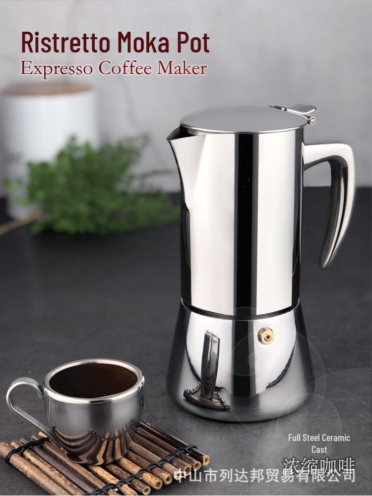304 Stainless Steel Induction Moka Pot with Tamper, 200ml Portable Italian Coffee Maker