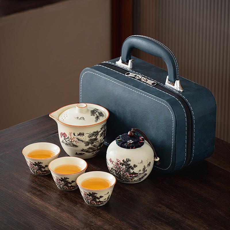 Company business annual meeting travel tea set Ru kiln black pine plum blossom clear rhyme hand grab pot fixed printing gift