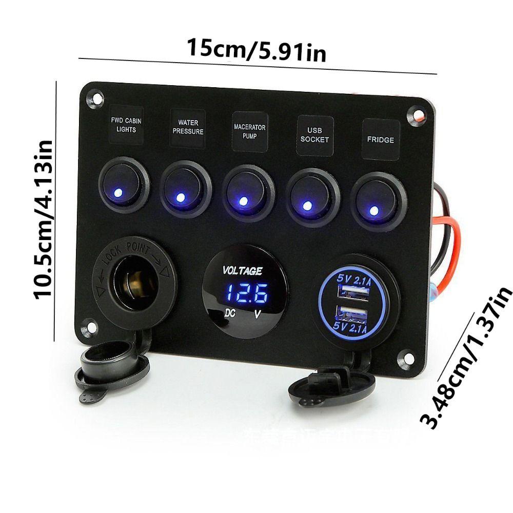 Dual USB Socket 5 Gang Switch Panel 12V/24V ON-OFF Toggle For Car Inline Fuse Box  RV