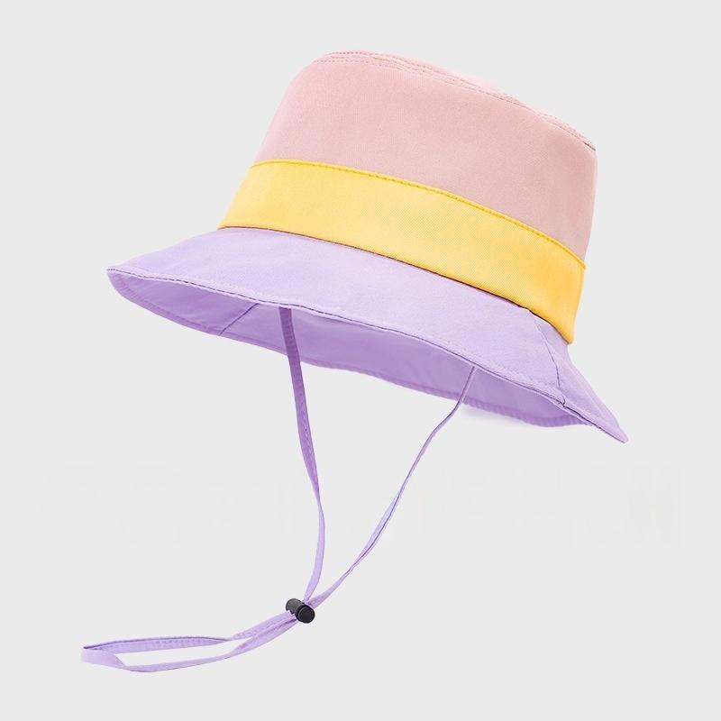 Outdoor Kids Sun Hat Summer Sun Protection Windproof Fishman Hat Adjustable Solid Color Blocked Versatile Travel Basin Hat