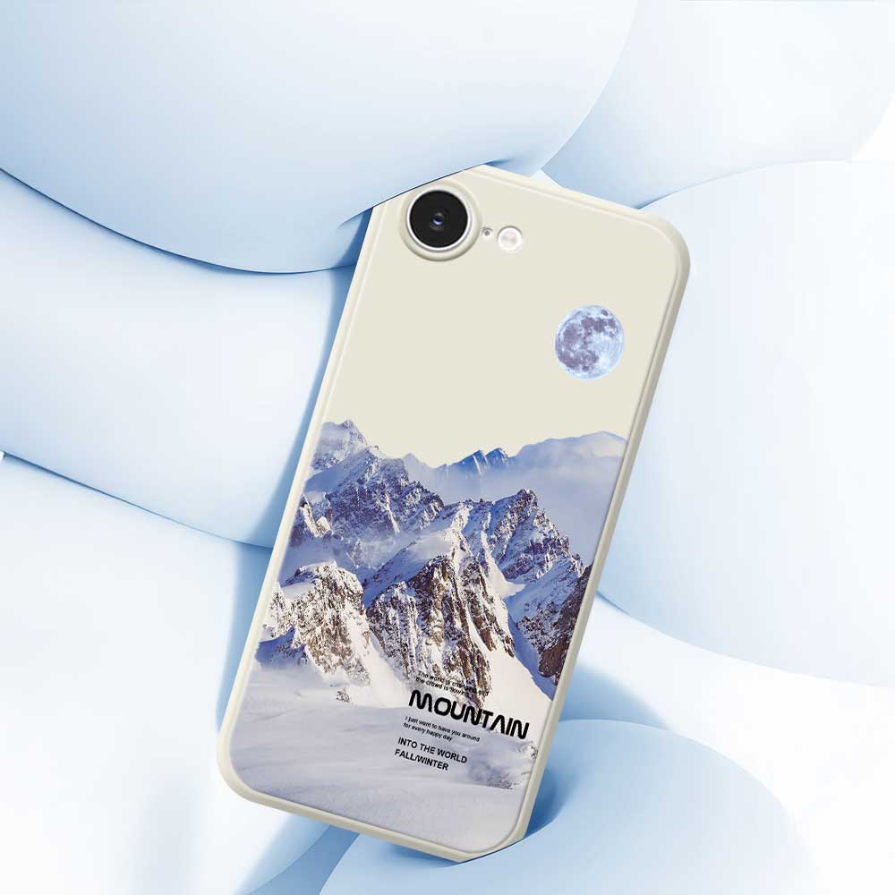 For iPhone 16e Case White Snow Mountain Pattern Printing Straight Edge TPU Phone Back Cover