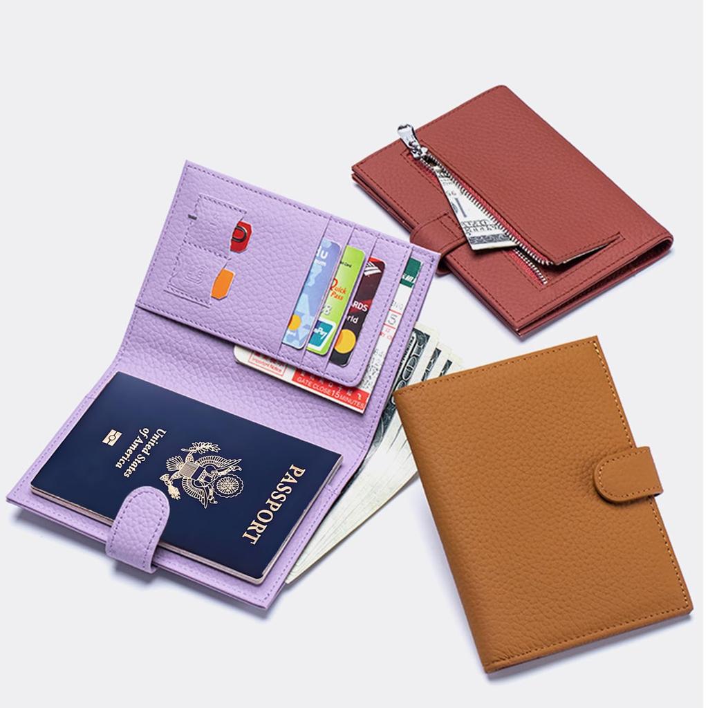 Bearneko Genuine Leather Bifold Passport Passport Passport Card Case with Multifunctional Storage Perfect for Domestic and International Travel