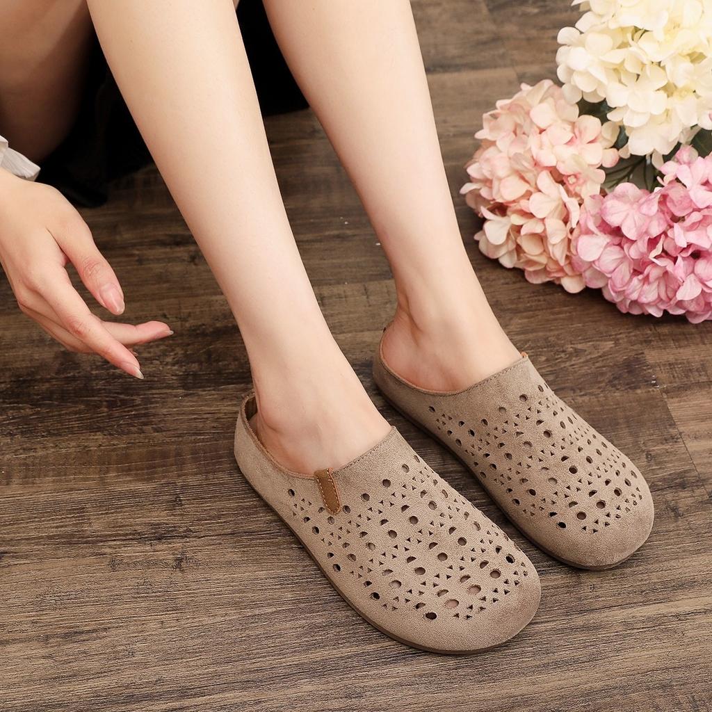 Summer New Birkenstock Hole Shoes Women'S Bag Head Half Slippers Soft Sole Breathable Hollow One Pedal Lazy Sandals