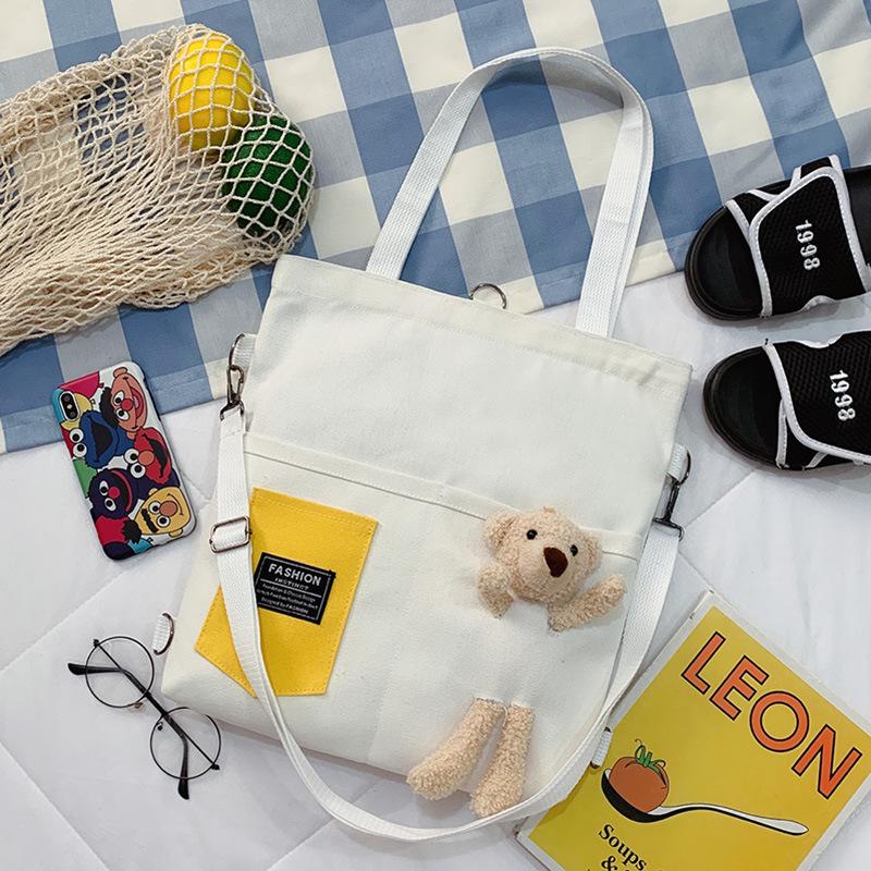 Geantă de mână pentru femei, desen animat, drăguță, geantă crossbody cu un singur umăr, geantă de mână de mare capacitate, modele ursuleț, geantă pânză