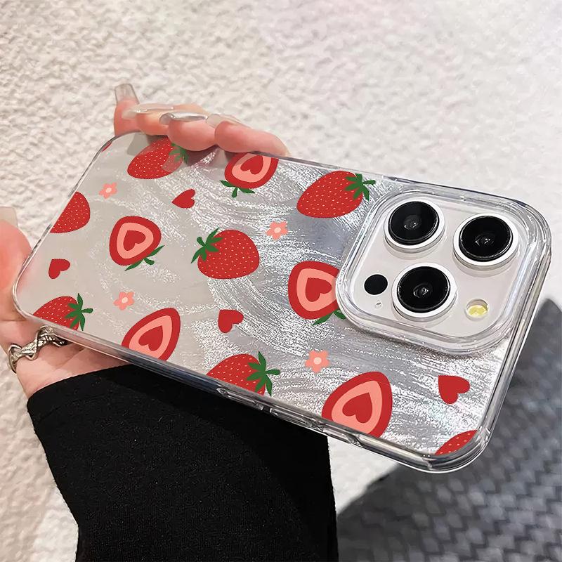 Popular Strawberry Feather Yarn Case iPhone15 Mobile Phone Case Protective Case Apple 16/17Pro Women's Explosive Mobile Phone Case
