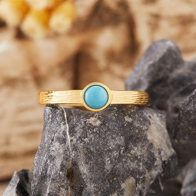 Natural Gemstone Jasper Nanhong Garnet Opal Turquoise Ring Women'S S925 Sterling Silver Inlaid Treasure Minimalist Index Finger Ring