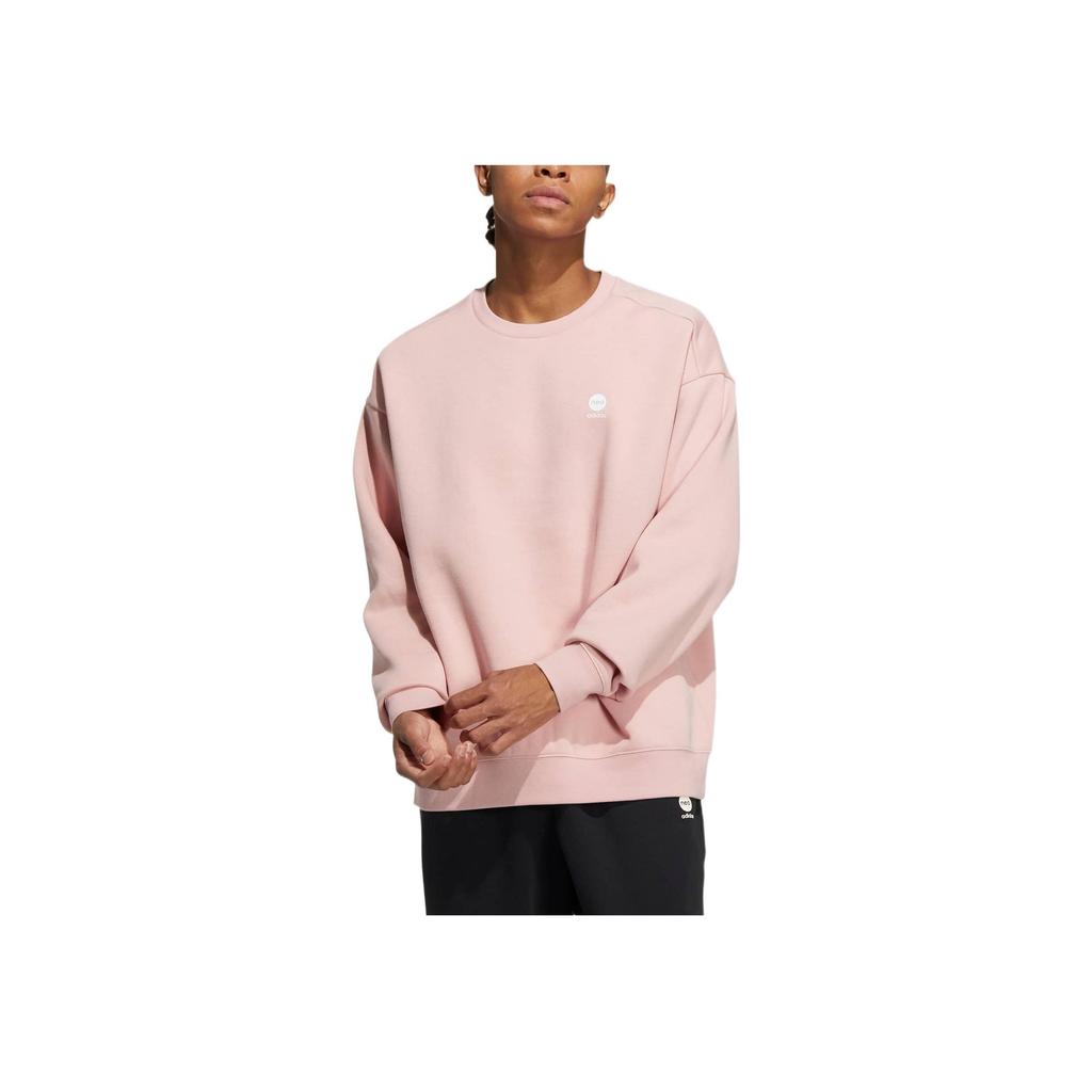 Adidas Neo Solid Color Logo Print Round Neck Long Sleeve Sweatshirt Unisex Sweatshirt Pink HY9657