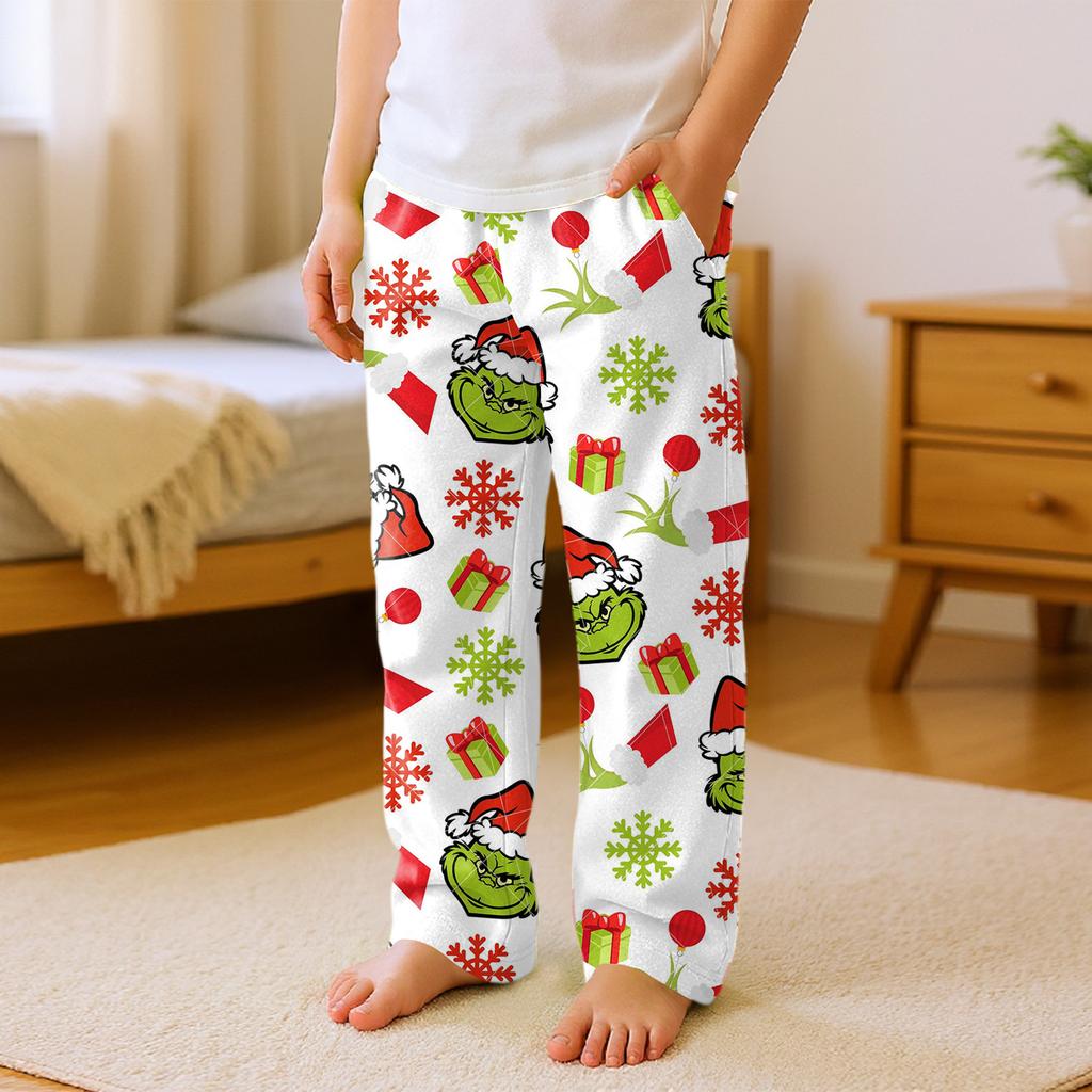 Children's Versatile Christmas  Print Pocket Plush Casual Pants Pajama Pants Home Pants