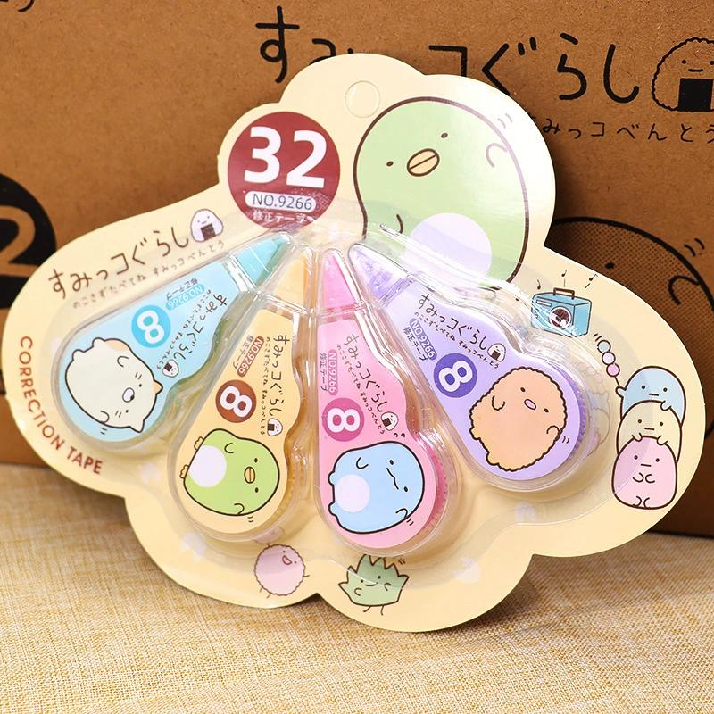 4 Peças Kawaii Sumikko Gurashi Corretivo White Out Fita Corretiva Brinde Promocional Papelaria Material Escolar de Escritório