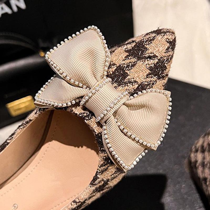 Frauen 3cm High Heels Mode Hahnentritt Pumps Weibliche Elegante Perle Bowknot Schuhe Dame Casual Flachen Außerhalb Prominente Schuhe