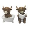 Highland Cow Statue Mini Figurine Realistic Looking Funny Highland Cattle Statue Animal Sculpture Ornament