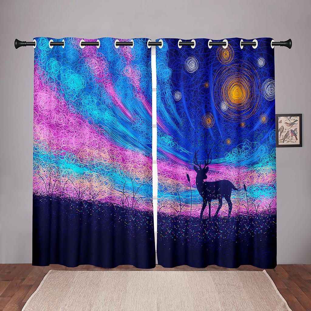 90% затенение толстые животные олень лес мультфильм мечтательные плотные оконные шторы — фото 3