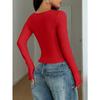 Spring Autumn Square Collar Solid Color Slim T-shirt Women Long Sleeve Y2K Elastic Bottomed Tee Pullover Top