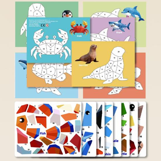 3D-Aufkleber-Puzzle Malbuch Feinmotorik Konzentrationstraining Tier Dinosaurier Fahrzeug Lernen Kinder Pädagogisch Geometrisches Aufkleber-Puzzle Malen