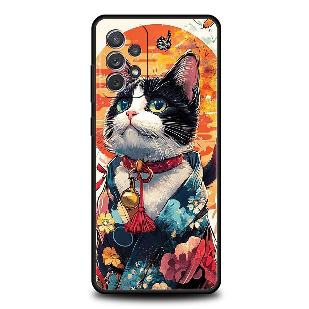 Phone Case for Samsung Galaxy A13 A15 A17 A07 A21S A22 A23 A25 A31 A73 A32 A52 A52S A41 5G Soft TPU Shell Animal Cat Tattoo Bags