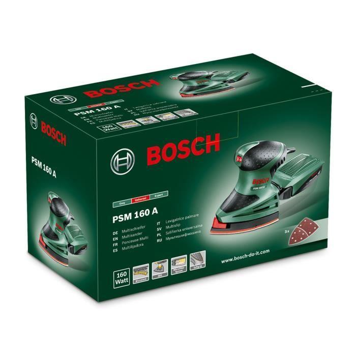Ponceuse multi BOSCH PSM 160 A - Puissante et polyvalente - Ponçage et polissage - Système micro-filtre Bosch