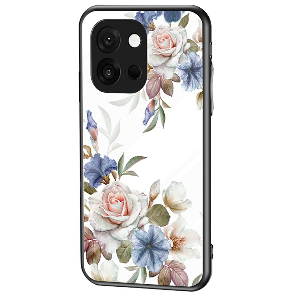 

For OnePlus 13T 5G Case Floral Pattern TPU+Tempered Glass Protective Phone Cover White Flower Bush