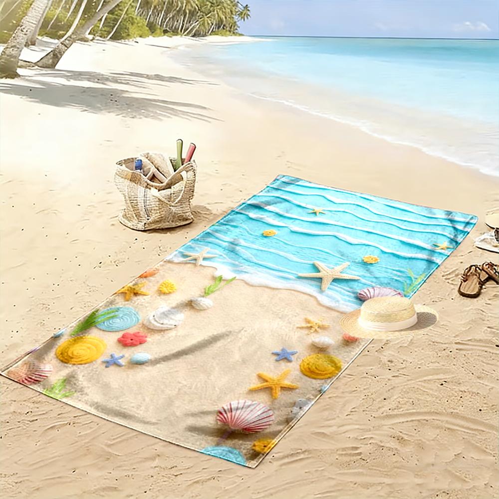 Colorful Beach and Seashell Pattern Beach towel quick-drying for travel outdoor sports jogging beach and swimming