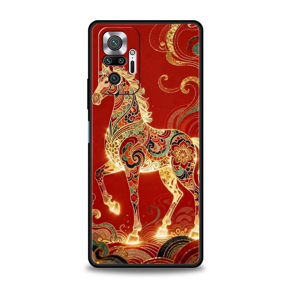 Phone Case Cover for Redmi 14C 10C Note 15 14 13 12 10 11 Pro Plus K40 Soft TPU Shockproof Fundas Shell Cartoon New Year Horse