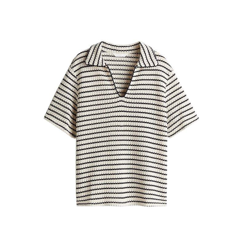 Summer Women's Rollneck Short-Sleeve Shirt Collared Top 1274589 Texture Knit Casual Pants 1283157