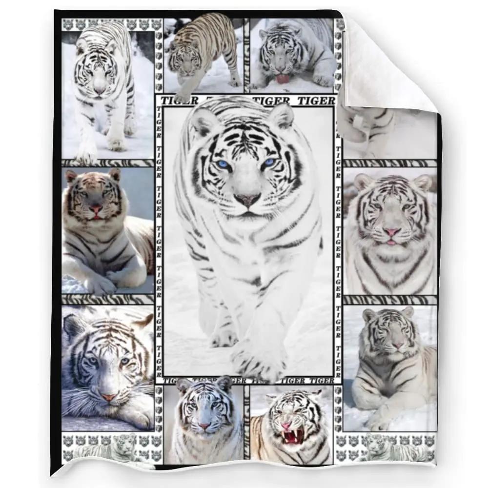 Coperta Plaid Tigre Bianco Morbida Accogliente Calda Coperta in Flanella Tigre Bianco Siberiano Sotto La Notte Stellata Blu Coperte per Divano Letto