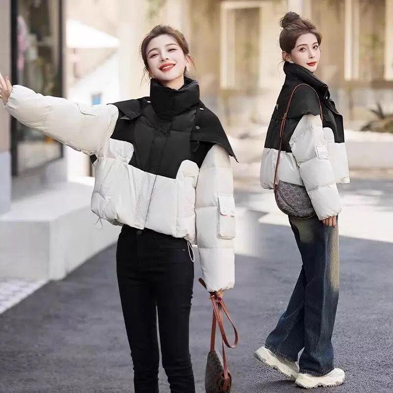 Winter Damen Kurze Jacke Koreanischer Stil Locker Stehkragen Baumwollmantel