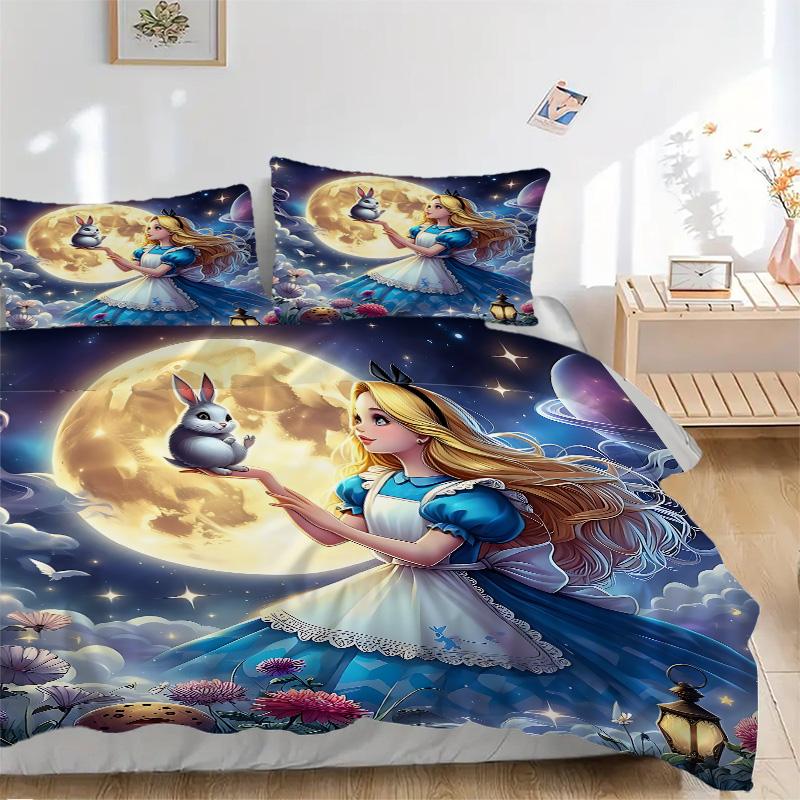 Alice Wonderland Print 3Pcs Bedding Setduvet Cover With 2 Bedropillowcase Home Birthday Gift