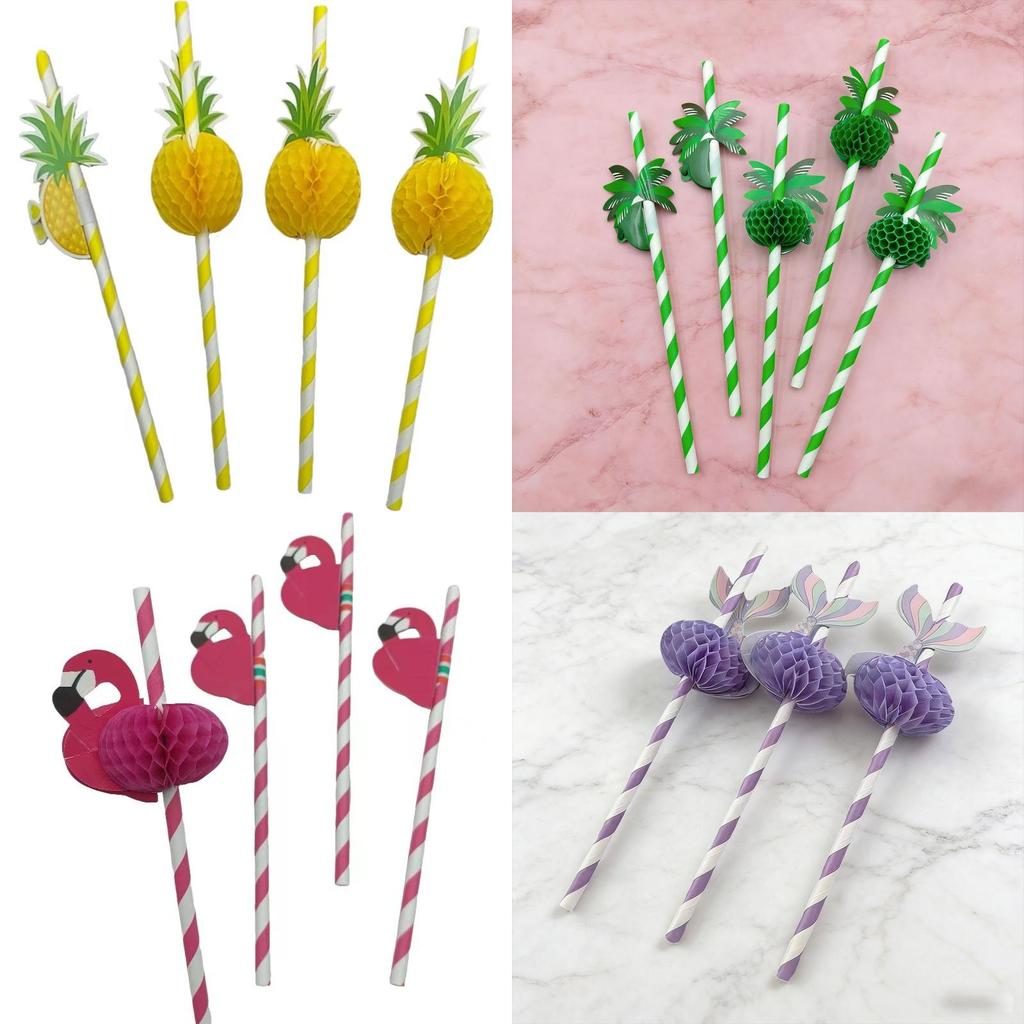 Degradable Pineapple Pattern Paper Straw For Party Drinks And Cake Decor