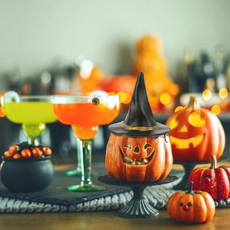 5Pcs Mini Witch Hats 3.8cm Small Wizard Hat Ornaments Black Tiny Witch Hats with Gold Trim for Halloween Party Decoration