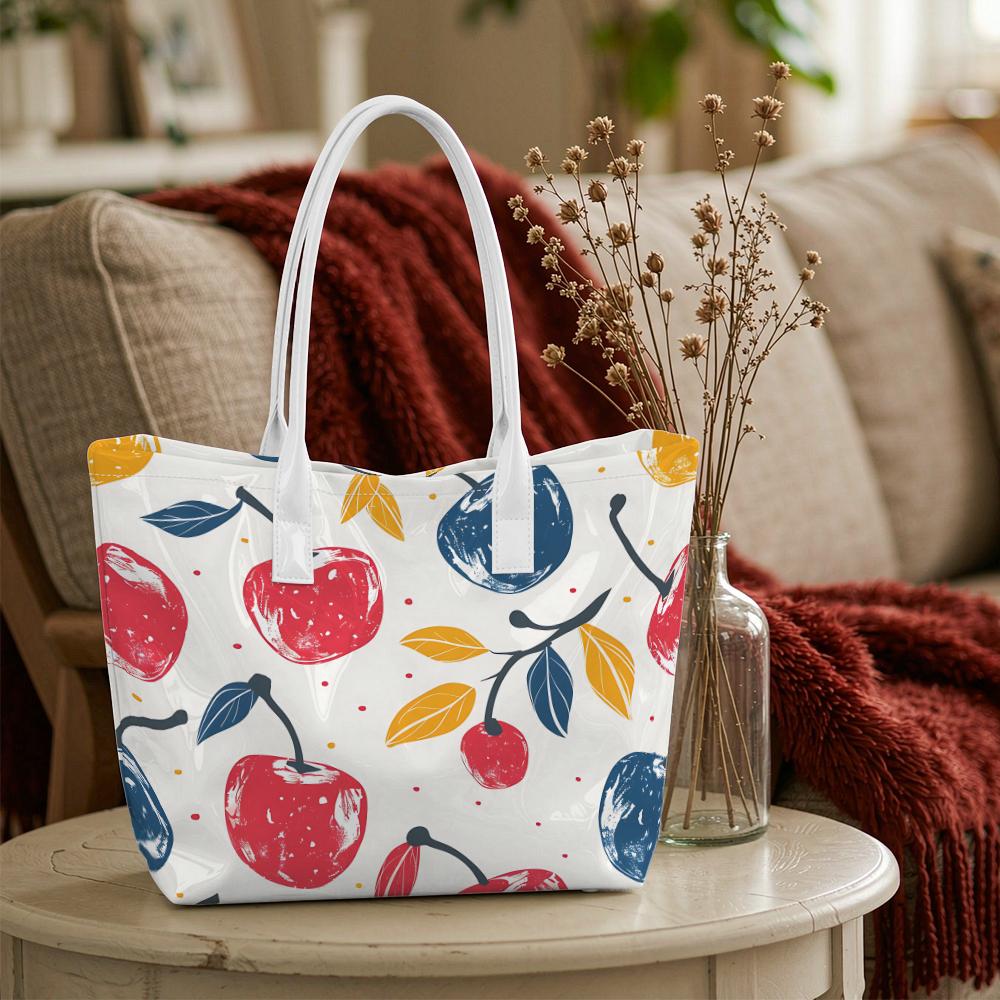 Cherry Pattern Shoulder Bag Casual Daily Portable Tote Bag for Shopping Travel Use