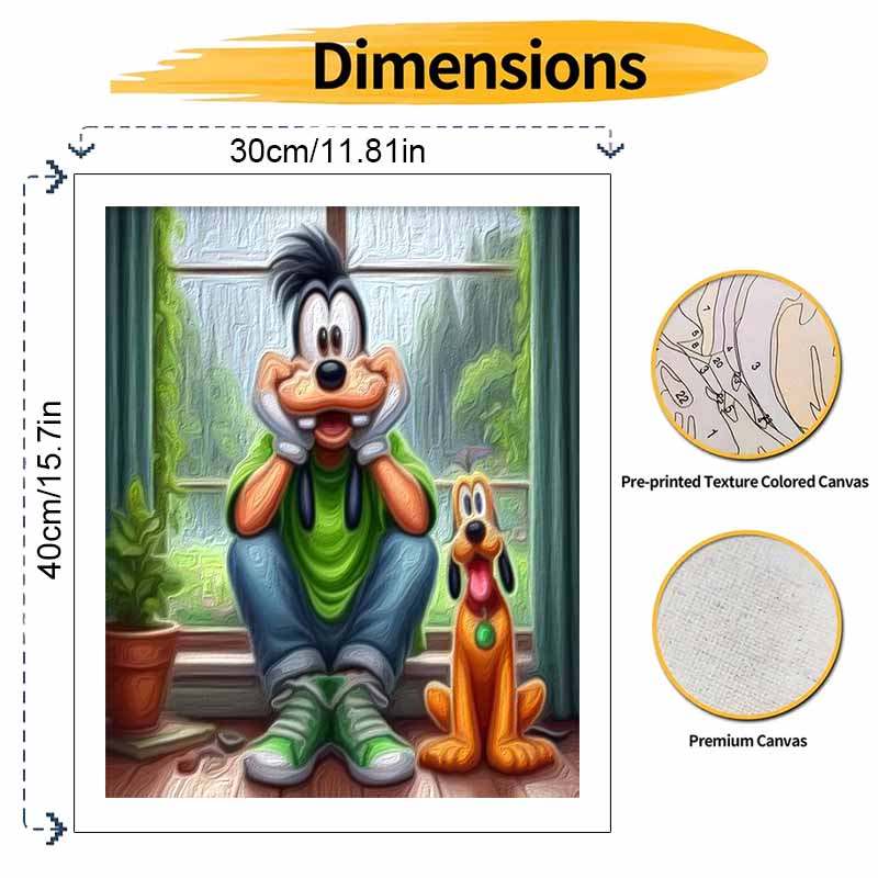 Disney DIY Painting Kit Goofy and Pluto Classic Style Home Decor Craft Gift Idea Wall Art Portrait Fun Room Decoration Perfect Gift