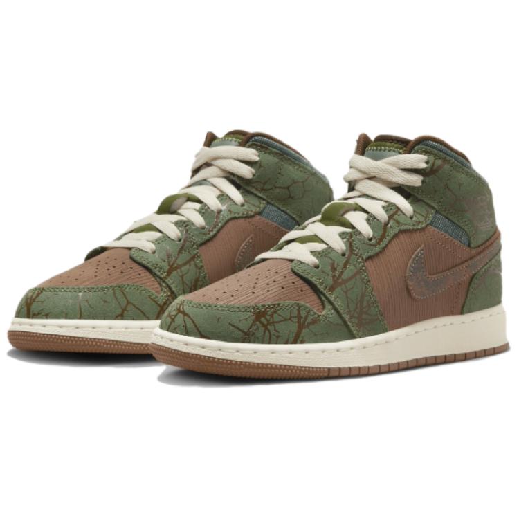 Air Jordan 1 Mid GS Treeline Kids Sneakers Brown Archaeo-Brown Coconut-Milk FQ8101-200