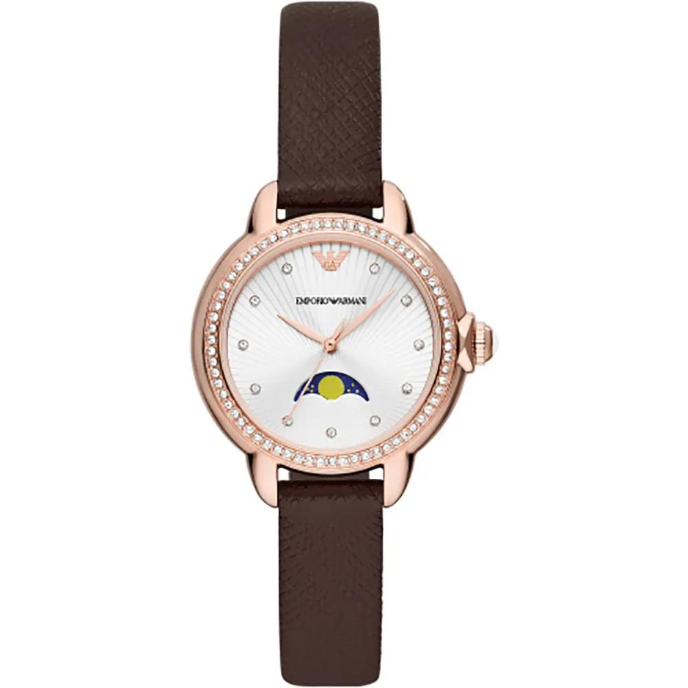 

Emporio Armani Mia Silver Leather Brown Ladies Quartz Moonphase Watch AR11568 серебряный