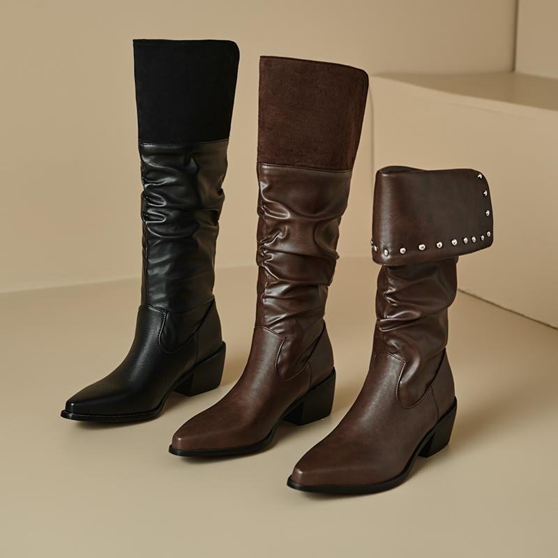 Women's low-heeled boots autumn and winter new European and American thick-heeled large-size Roman medium boots