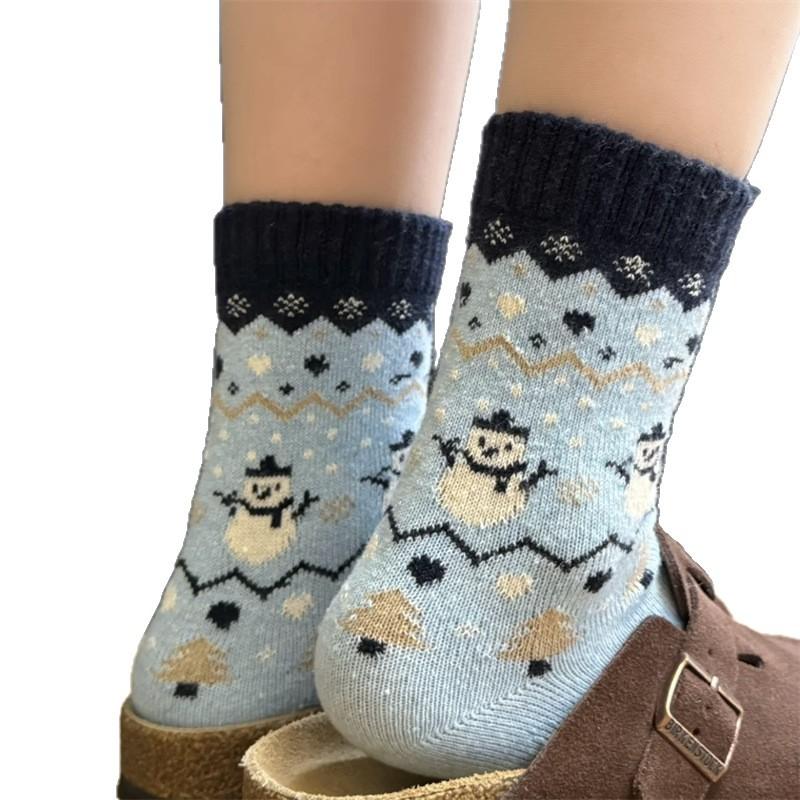 Wool Socks Children'S Snowman Christmas Tree Thickened Warm Tube Socks