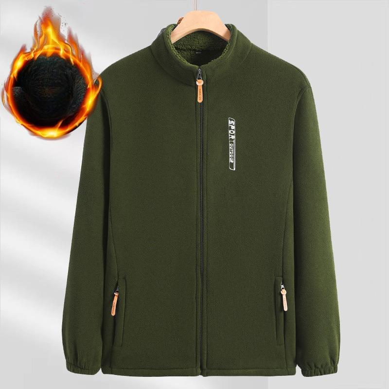 Herrejakker i fleece for høst og vinter, tykke og løse cardigans med oppstående krage med ekstra fleece, fleecetopper og sweatshirts