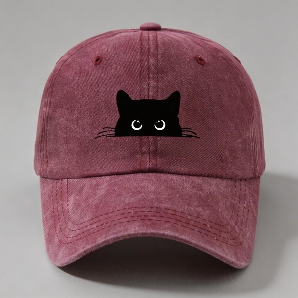 Small Black Cat Print Cotton Baseball Cap With Sun Protection For Casual Outdoor Activities