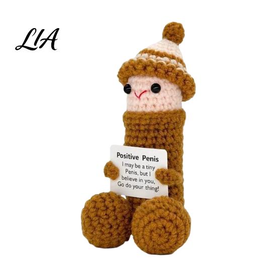 Cute Yarn Decoration Handmade Crochet Ornament, Funny Positive Desk Buddy, Exquisite Craft Figurine, Emotional Support Keepsake Gift for