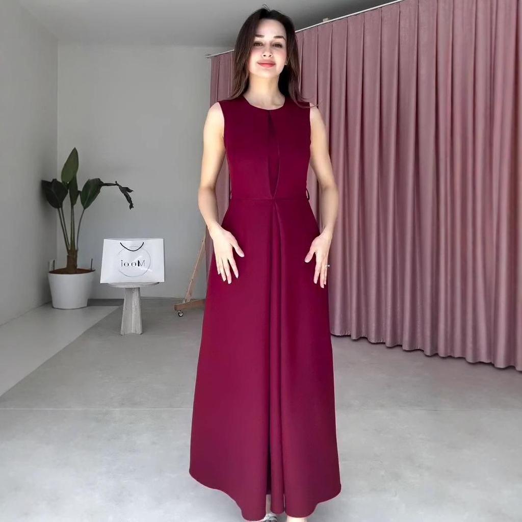 Robe sans manches pour femme, couleur unie, col rond, avec poches - Collection Été 2025