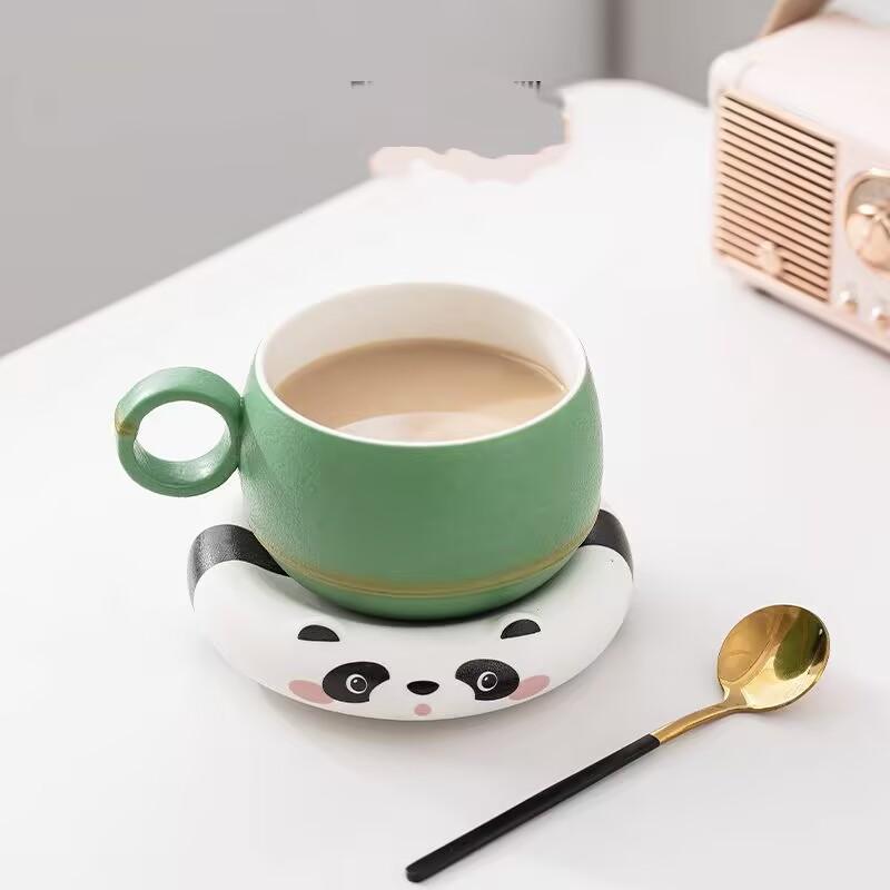 Creative Panda Coffee Cup And Saucer Set With Spoon High-End Delicate Cup Female Ceramic High Value