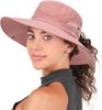 Women's Summer Sun Hat, Wide Brim Mesh Bucket Hat with Ponytail Hole, UV Protection, Packable Beach Hat