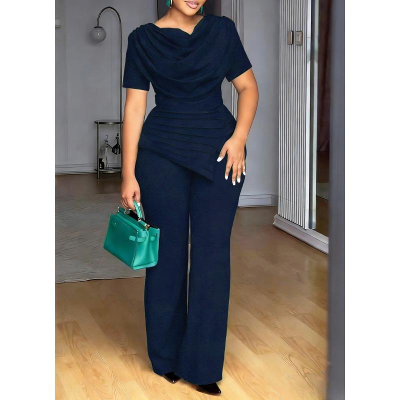 Sommer Neuer Stil High-Waist Übergröße Oberteil und Gerade Hose Modisches und Figurbetontes Kurzarm-Set für Damen