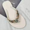 Fashion Slippers Women Glitter Flip Flops Summer 2025 Fashion Outdoor Rhinestone Chain Wedge Beach Slippers Jelly Hawaiian Flat Sandals