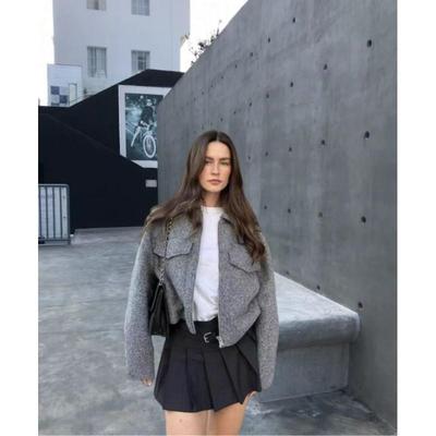 Women's Spring and Autumn Short Casual Tweed Jacket Street-Style Polo Collar Jacket