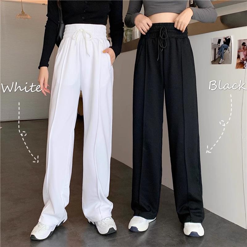 Damen High-Waist Schwarze Weitbein-Sweathose - Slim, Casual, Leicht für Frühling, Sommer und Herbst 2024.