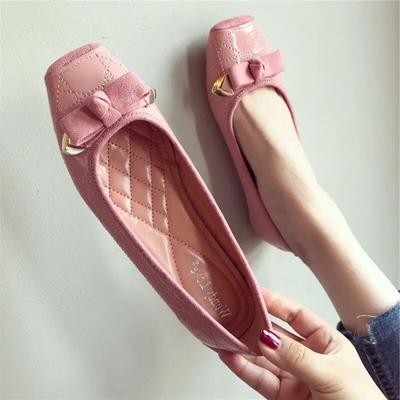 Elegant Bean Shoes for Women  New Square Head Plus Size Flat Shoes Ladies Bow Bright Soft-soled High Quality Leather Shoes